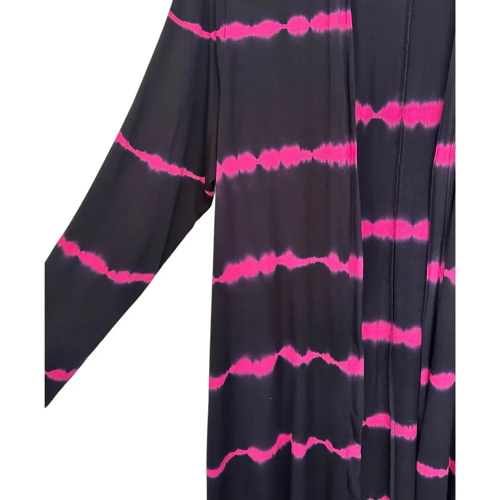 Livi Lane Bryant Striped Duster Cardigan Black Pink 3X Plus Size 22/24